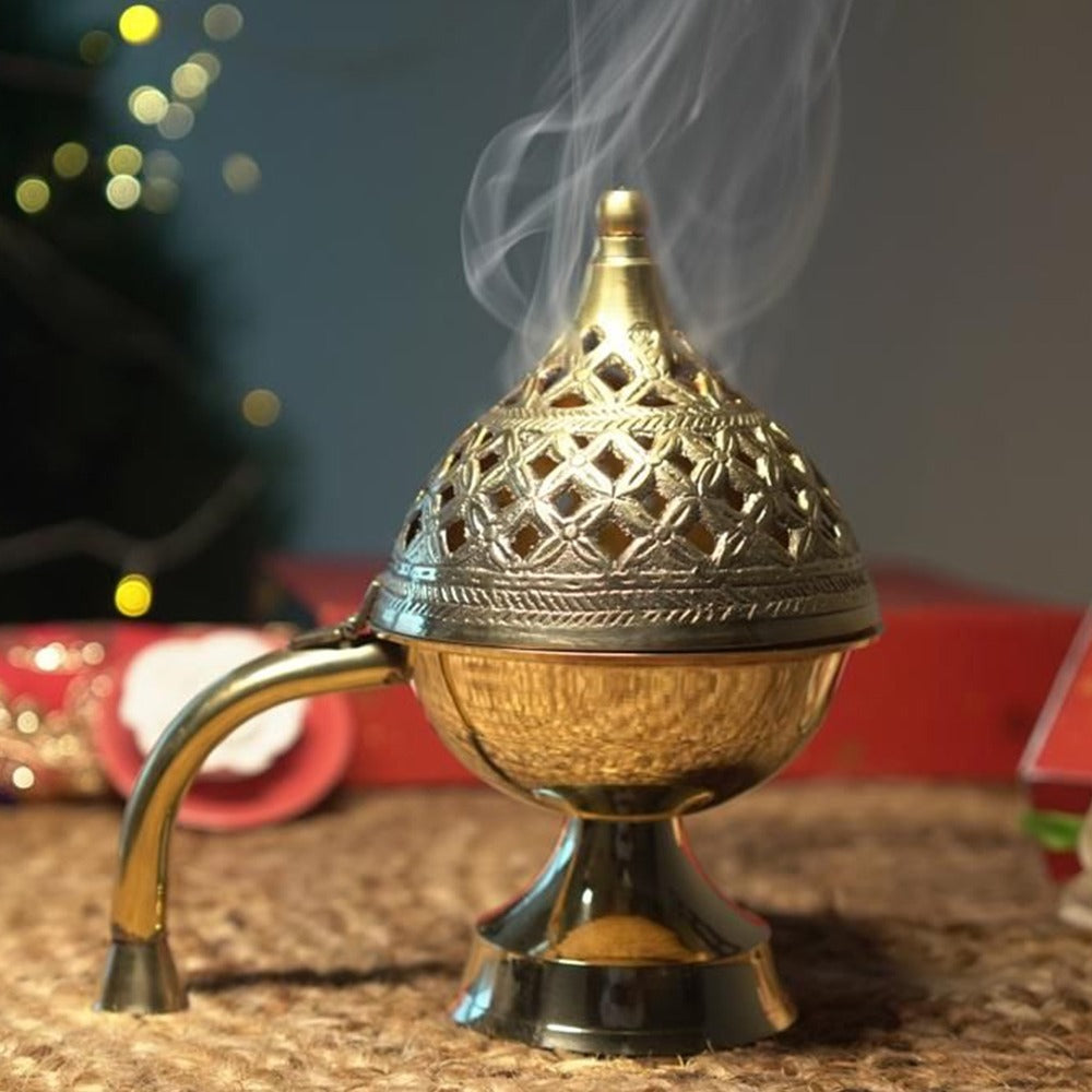 Cow Dung Havan Cups and Golden Brass Dhuni Combo